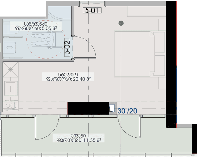 studio, 36.8 m², 37 floor in "Geuz Towers"
