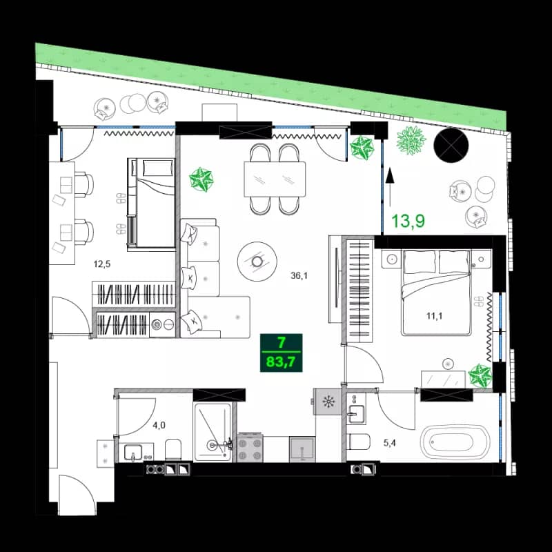 3-bedroom apartment, 83.7 m², 2 floor in "SUMMER 365"
