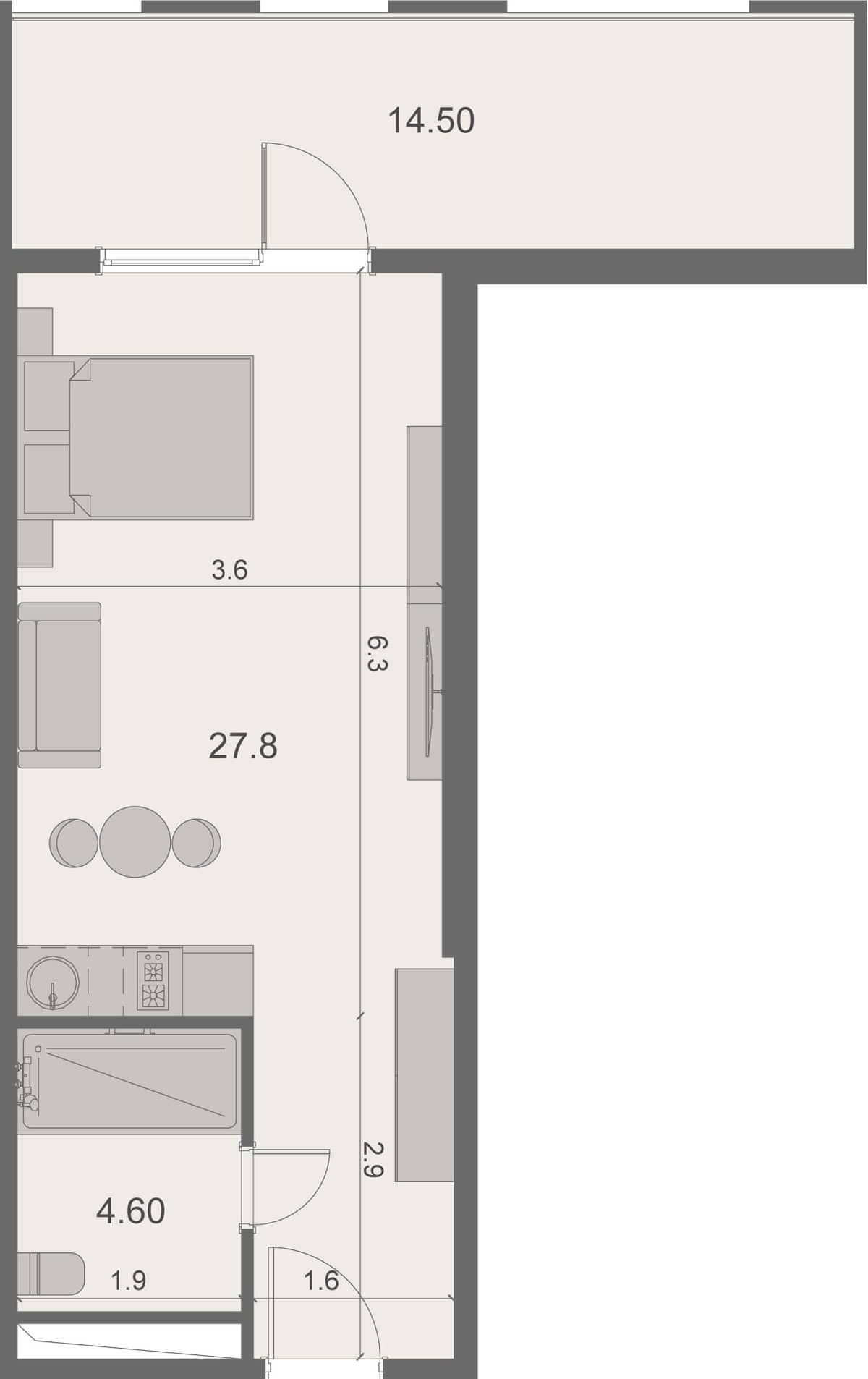 studio, 46.9 m², 15 floor, Stay & Rent in Batumi