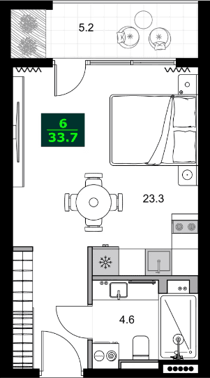 1-bedroom apartment, 33.7 m², 11 floor, SUMMER 365 in Batumi