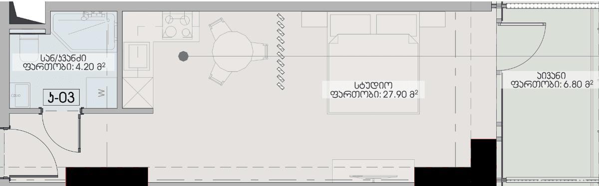 studio, 38.9 m², 17 floor, Geuz Towers in Batumi