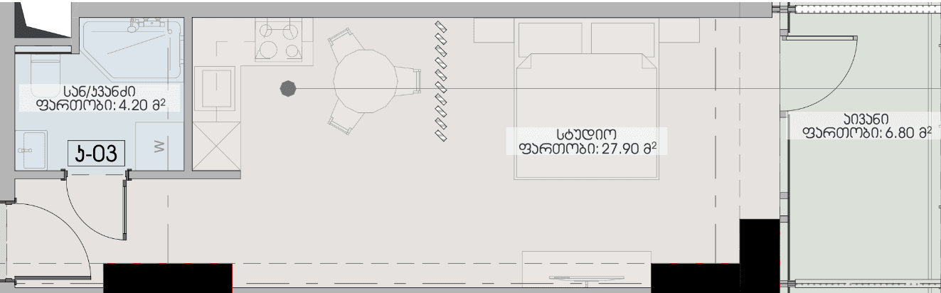 studio, 38.9 m², 17 floor in "Geuz Towers"