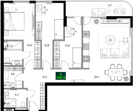 4-комнатная квартира, 105.9 м², 11 этаж в ЖК "SUMMER 365"