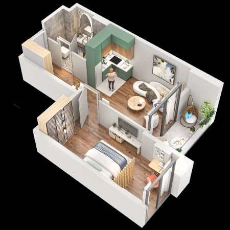 1-bedroom apartment, 47.2 m², 14 floor in "Tekto Franco"