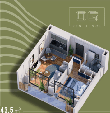 1-bedroom apartment, 43.5 m², 7 floor, OG Residence in Batumi