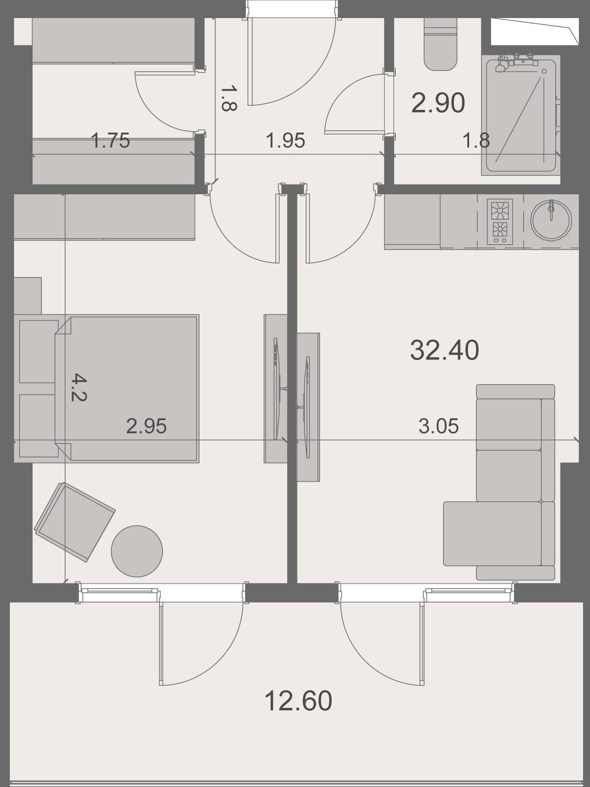 1-bedroom apartment, 47.9 m², 22 floor, Stay & Rent in Batumi