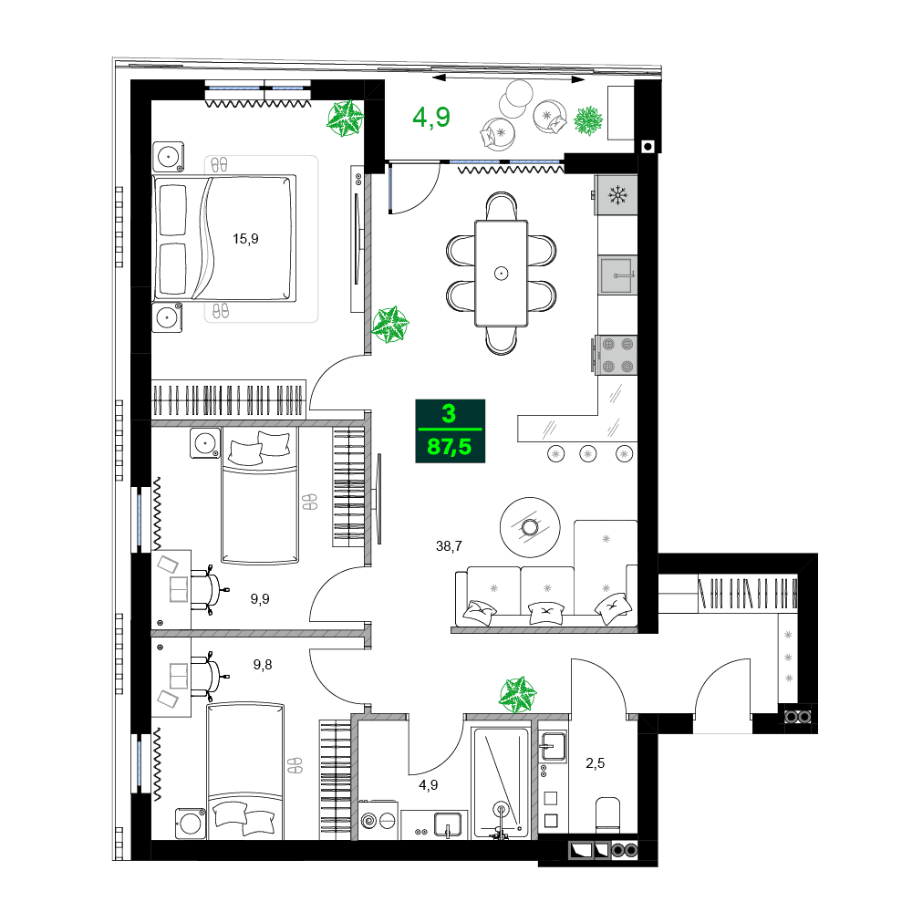 4-bedroom apartment, 87.5 m², 11 floor in "SUMMER 365"