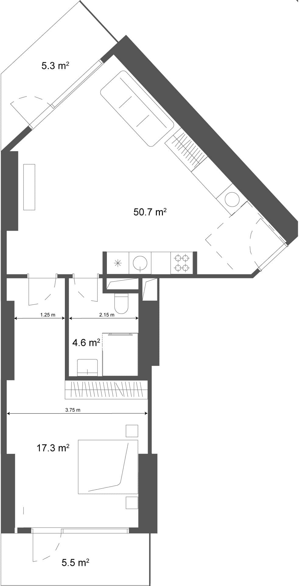 1-комнатная квартира, 61.5 м², 31 этаж в ЖК "Ramada Residences"