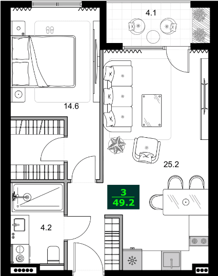 2-bedroom apartment, 49.2 m², 3 floor in "SUMMER 365"