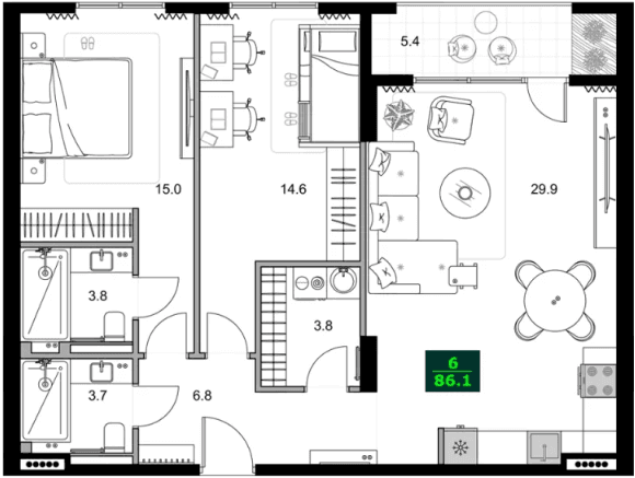 3-bedroom apartment, 86.1 m², 7 floor, SUMMER 365 in Batumi