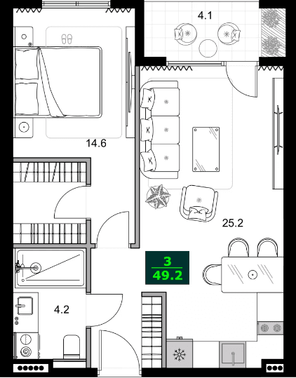 2-bedroom apartment, 49.2 m², 4 floor in "SUMMER 365"