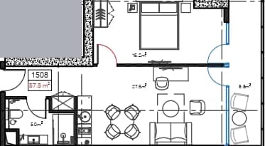 1-bedroom apartment, 57.5 m², 15 floor in "Cube"