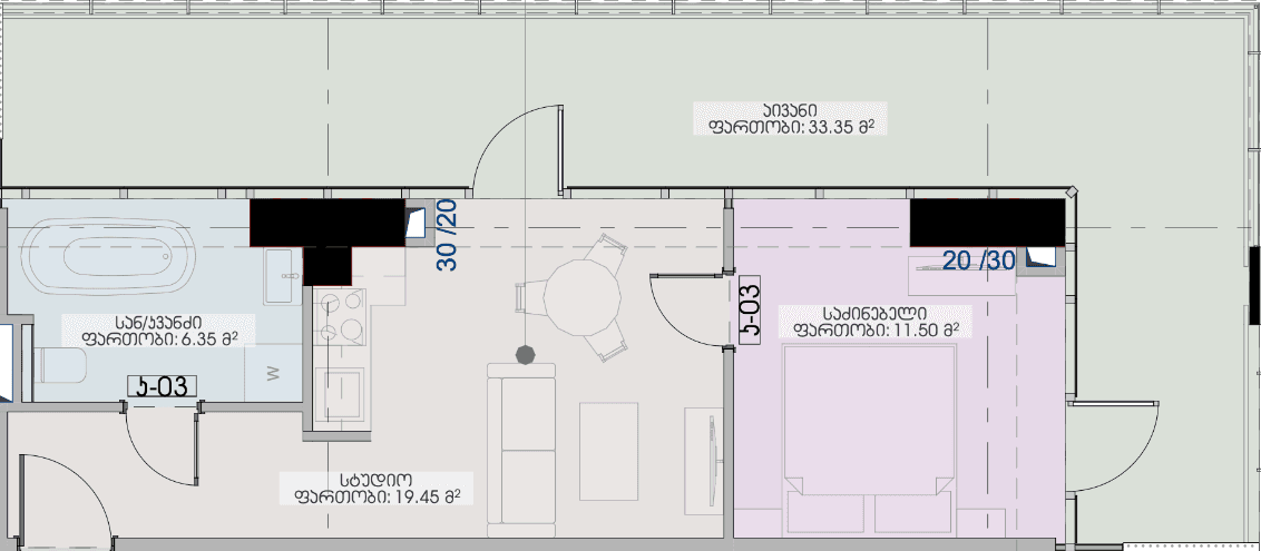 1-комнатная квартира, 70.65 м², 26 этаж в ЖК "Geuz Towers"