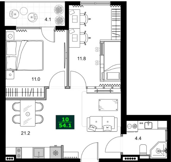 3-bedroom apartment, 54.1 m², 2 floor in "SUMMER 365"
