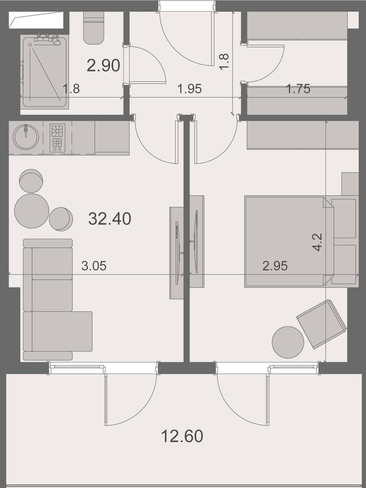 1-bedroom apartment, 47.9 m², 20 floor, Stay & Rent in Batumi