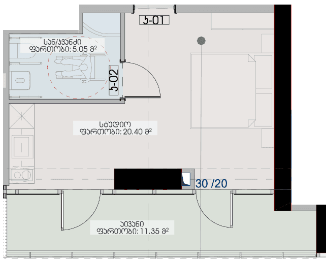 studio, 36.8 m², 12 floor, Geuz Towers in Batumi
