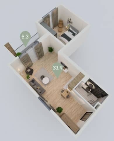 2-bedroom apartment, 39.7 m², 2 floor, Max Holding Gonio in Batumi