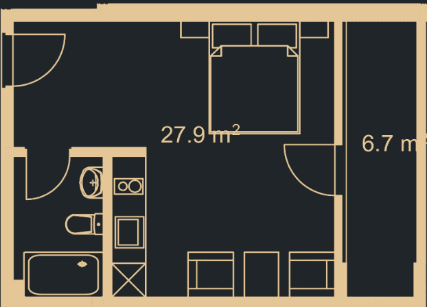 studio, 34 m², 4 floor in "Green Side Gonio"