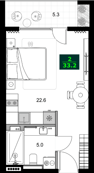 1-bedroom apartment, 33.2 m², 5 floor in "SUMMER 365"