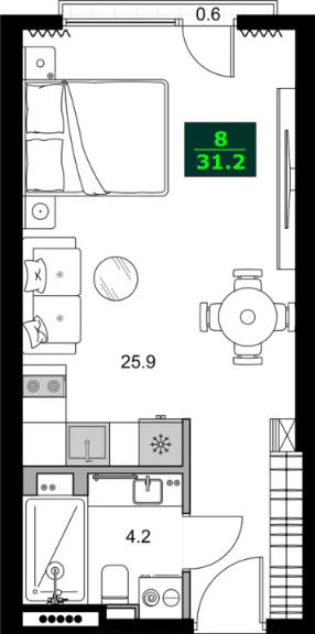 1-bedroom apartment, 31.2 m², 7 floor, SUMMER 365 in Batumi