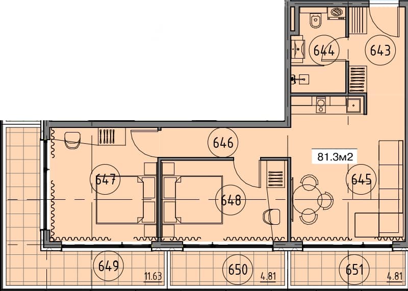 2-bedroom apartment, 118 m², 6 floor in "Grand Botanico Residence"