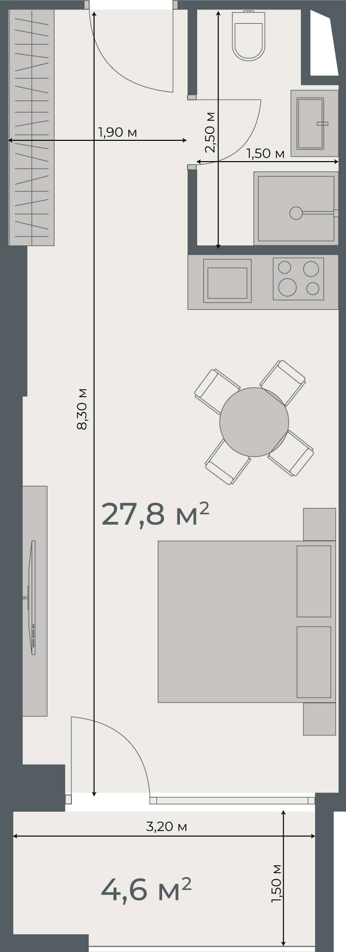 Студия, 32.4 м², 21 этаж в ЖК "One"