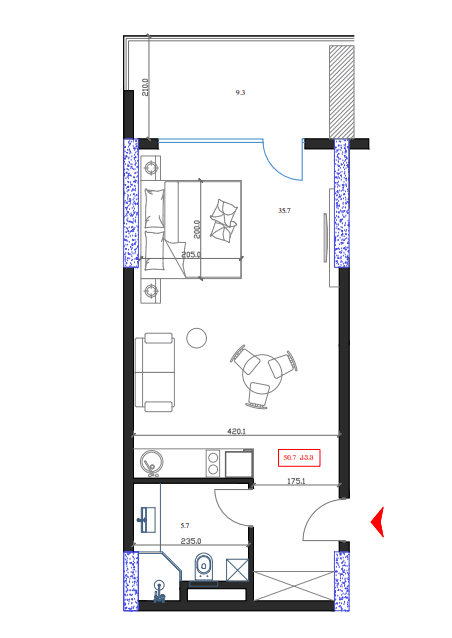 studio, 50.7 m², 17 floor in "Marina Club"