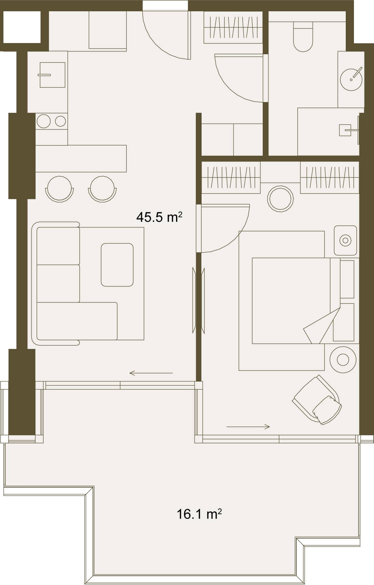 1-bedroom apartment, 61.6 m², Floor 11 in "NEXT GARDENS"