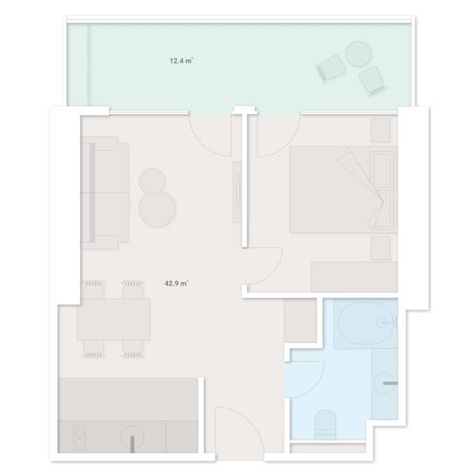 1-ოთახიანი ბინა, 55.3 მ², 2 სართული "SportCity"-ში