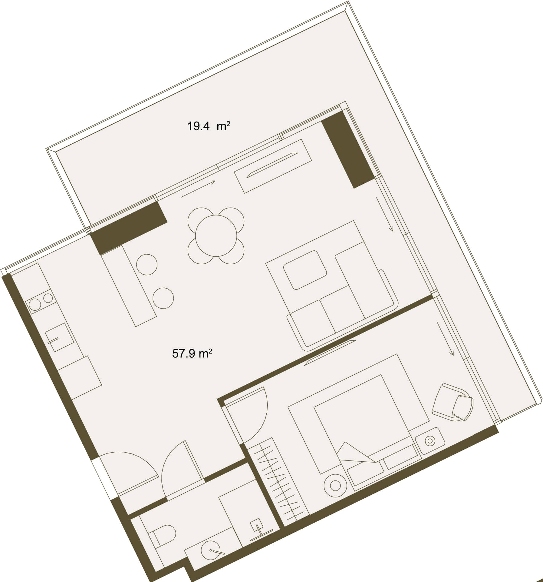 1-ოთახიანი ბინა, 77.2 მ², სართული 11 -ში "NEXT GARDENS"