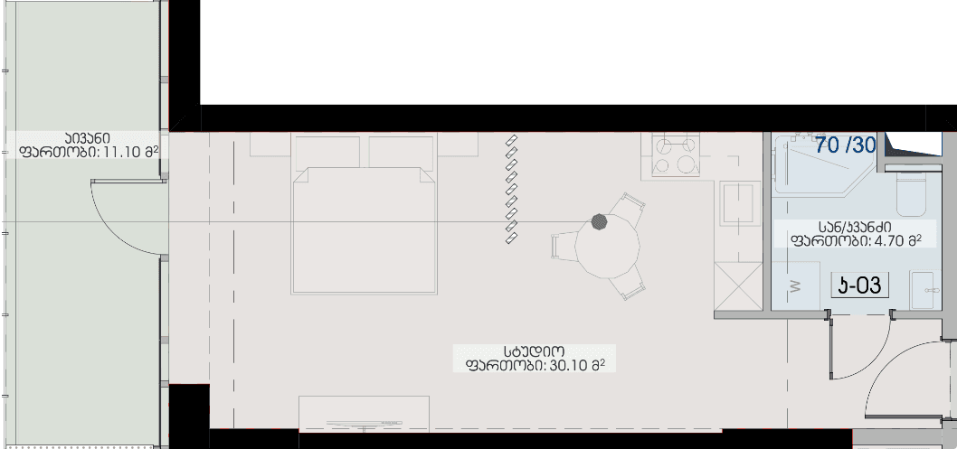 studio, 45.9 m², 10 floor, Geuz Towers in Batumi