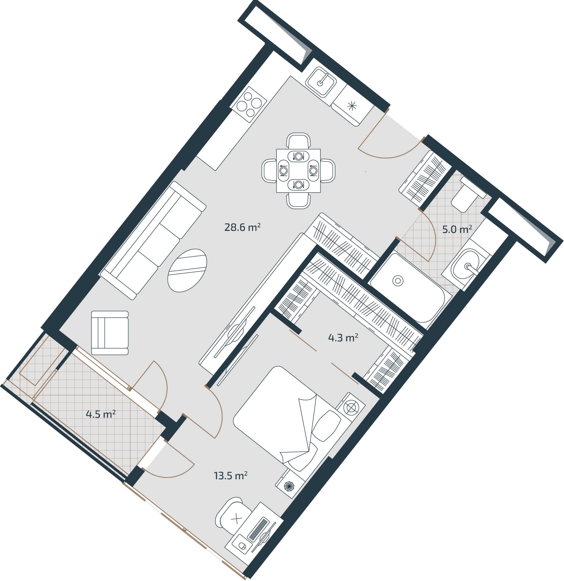 1-bedroom apartment, 55.9 m², 26 floor, Artex Parkline in Batumi
