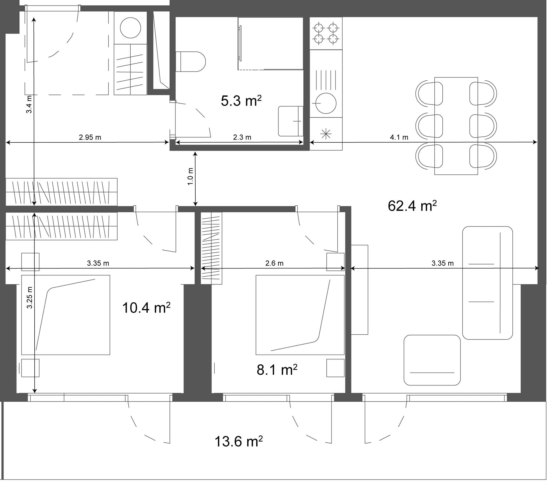 2-bedroom apartment, 76 m², 28 floor, Ramada Residences in Batumi
