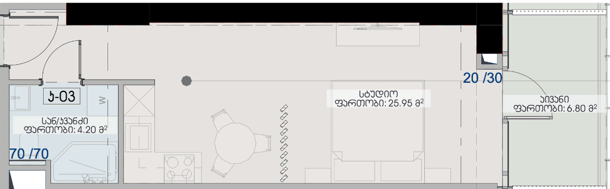 studio, 36.95 m², 11 floor, Geuz Towers in Batumi
