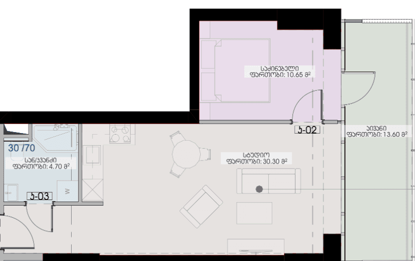 1-bedroom apartment, 59.25 m², 36 floor, Geuz Towers in Batumi