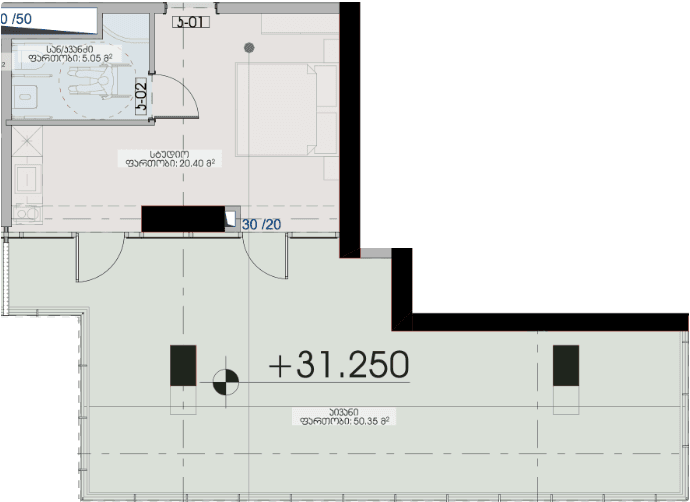 1-bedroom apartment, 75.8 m², 8 floor, Geuz Towers in Batumi