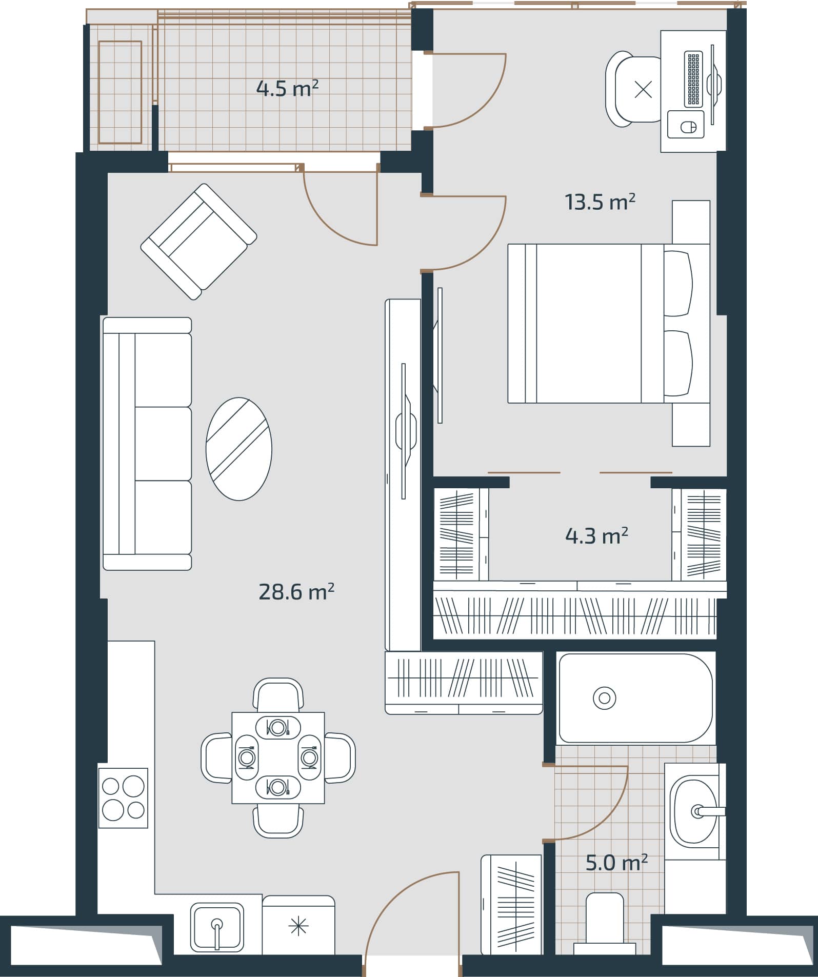 1-bedroom apartment, 55.9 m², 23 floor, Artex Parkline in Batumi