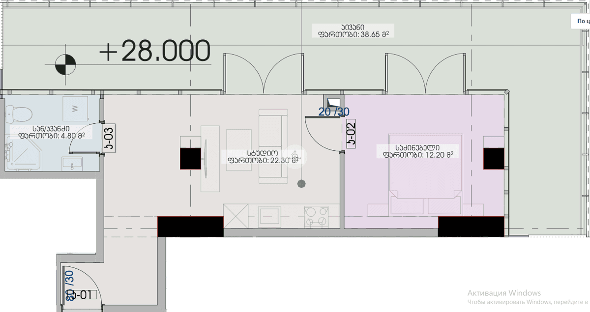 1-bedroom apartment, 77.95 m², 7 floor, Geuz Towers in Batumi