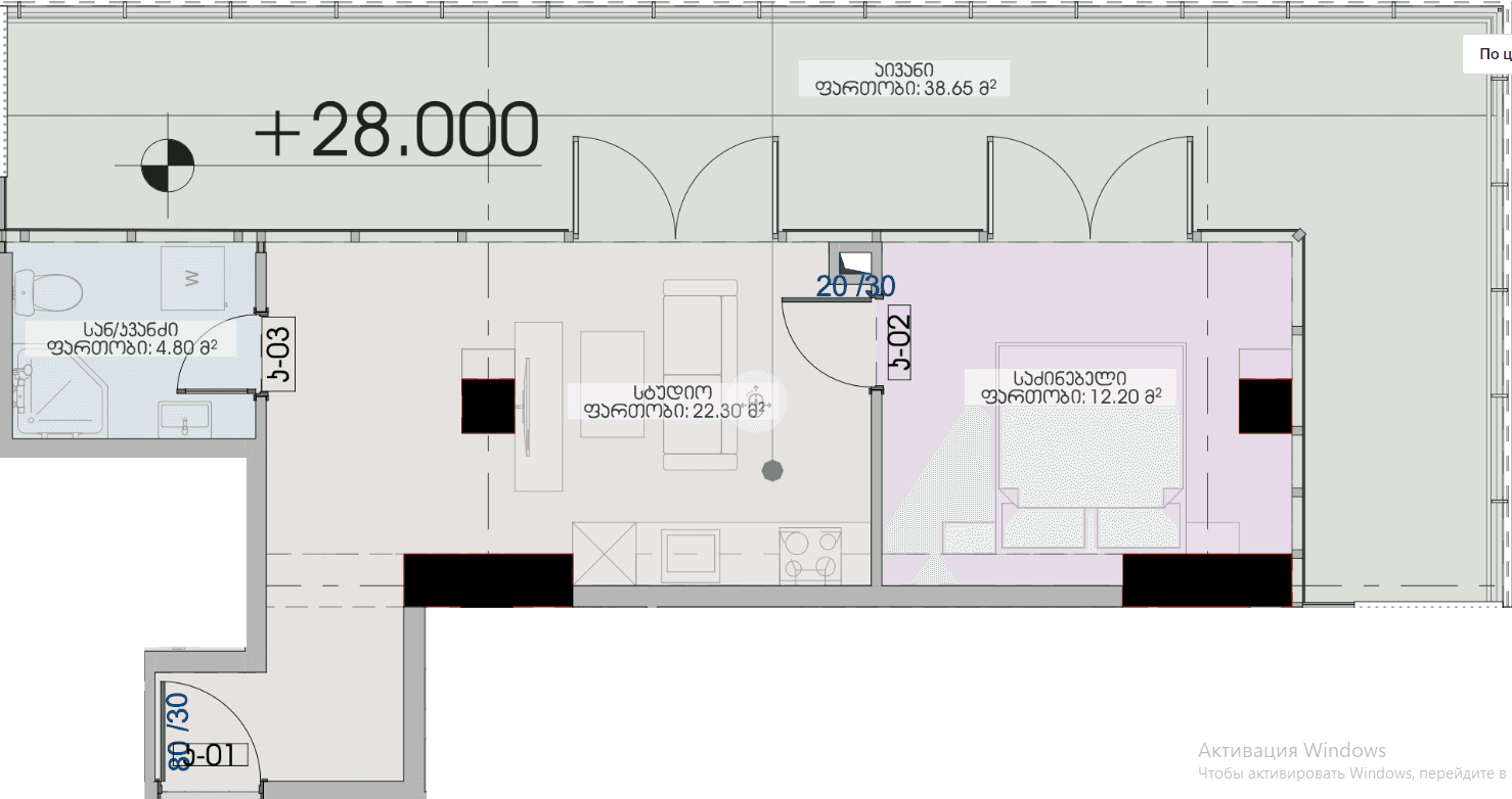 1-bedroom apartment, 77.95 m², 7 floor in "Geuz Towers"