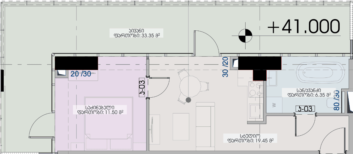1-bedroom apartment, 70.65 m², 36 floor in "Geuz Towers"