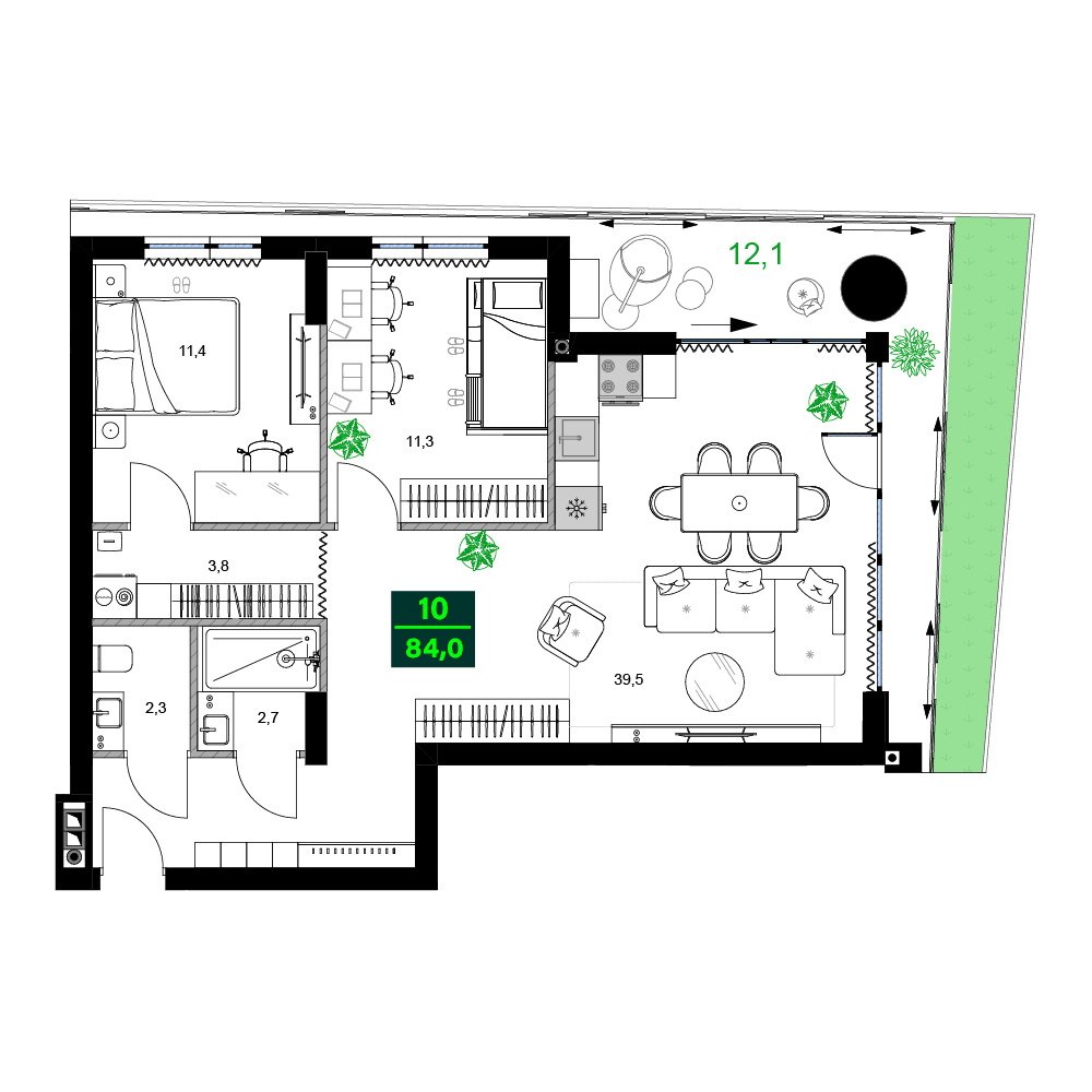 3-комнатная квартира, 84 м², 5 этаж в ЖК "SUMMER 365"