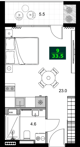 1-комнатная квартира, 33.5 м², 8 этаж в ЖК "SUMMER 365"