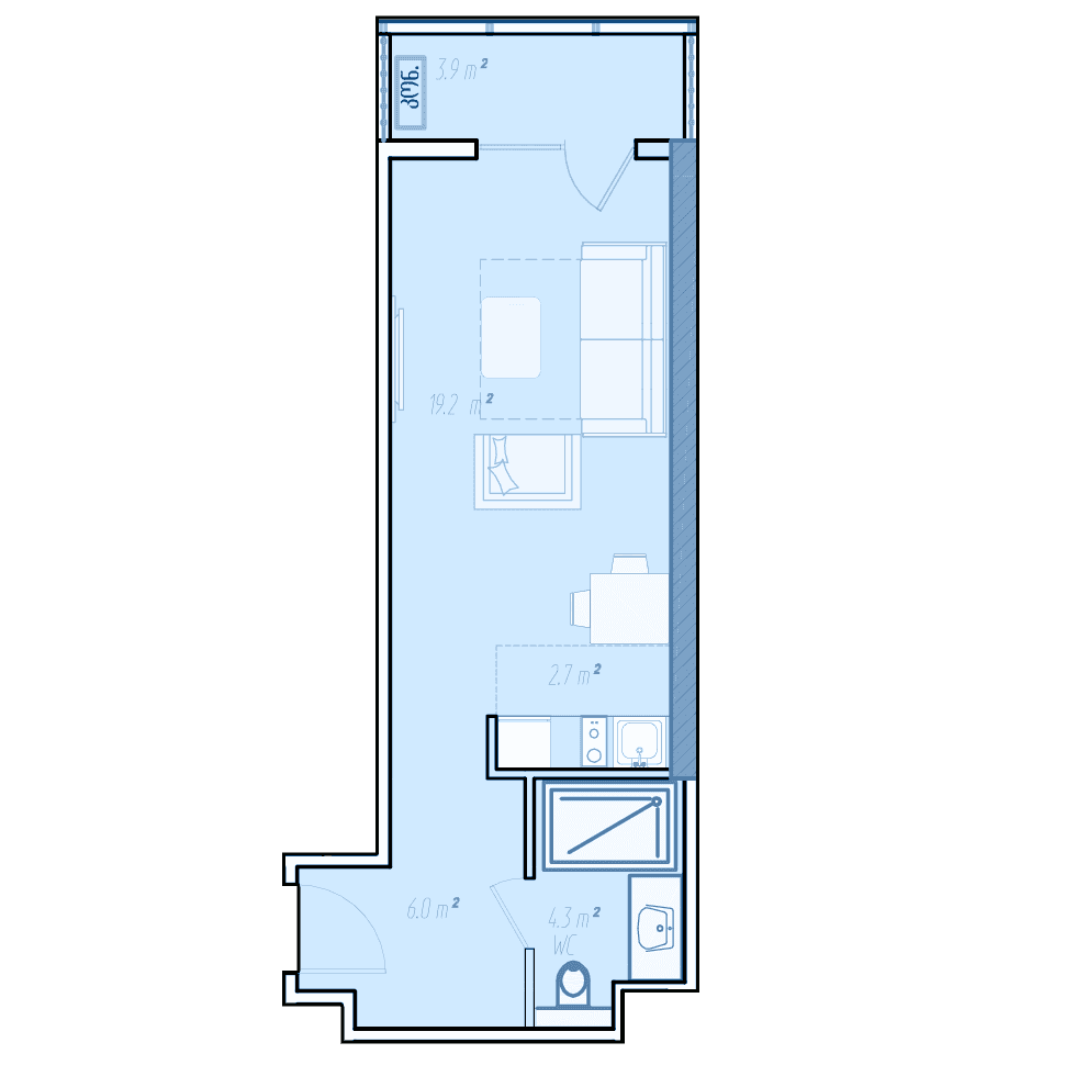 Студия, 37.2 м², 28 этаж в ЖК "BlueSky Tower"