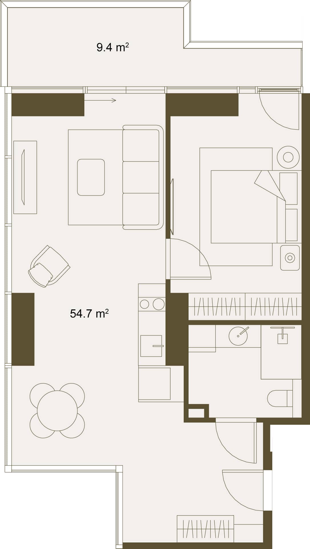 1-ოთახიანი ბინა, 63.3 მ², სართული 3 -ში "NEXT GARDENS"