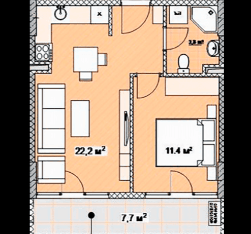 1-bedroom apartment, 45.1 m², 18 floor in "Next Apartments"