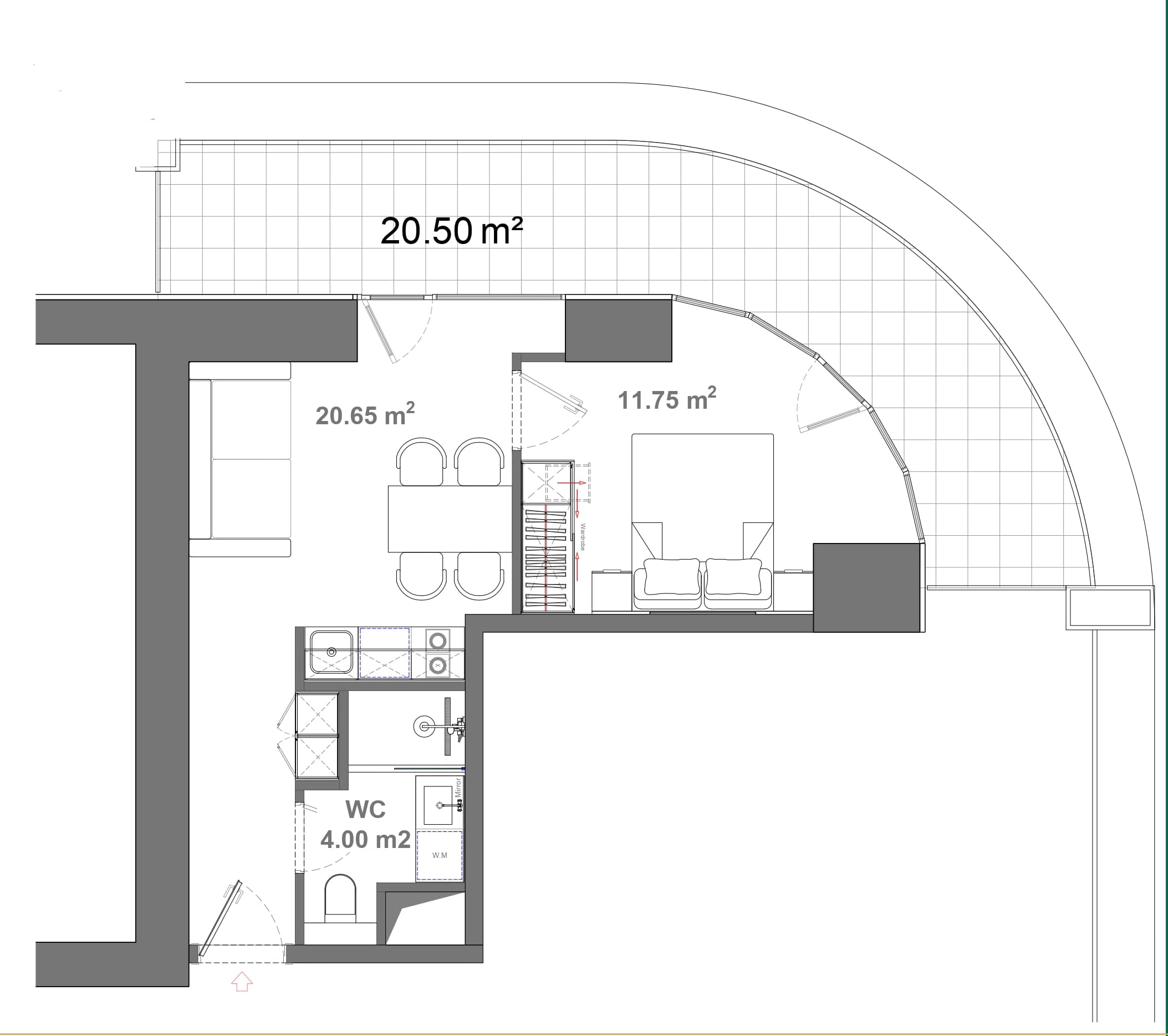 1-комнатная квартира, 56.9 м², 22 этаж в ЖК "Ambassadori Island"