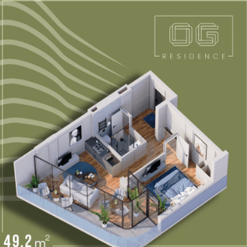 1-bedroom apartment, 49.2 m², 9 floor in "OG Residence"