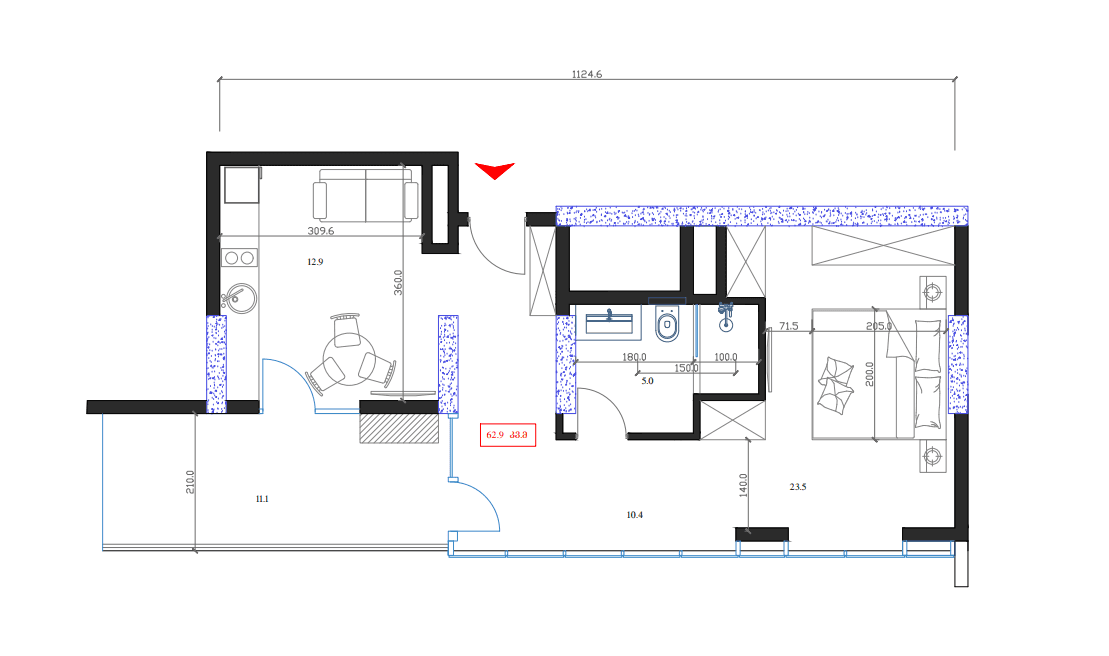 1-bedroom apartment, 62.9 m², 13 floor in "Marina Club"