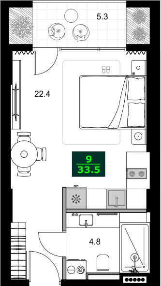 1-комнатная квартира, 33.5 м², 9 этаж в ЖК "SUMMER 365"