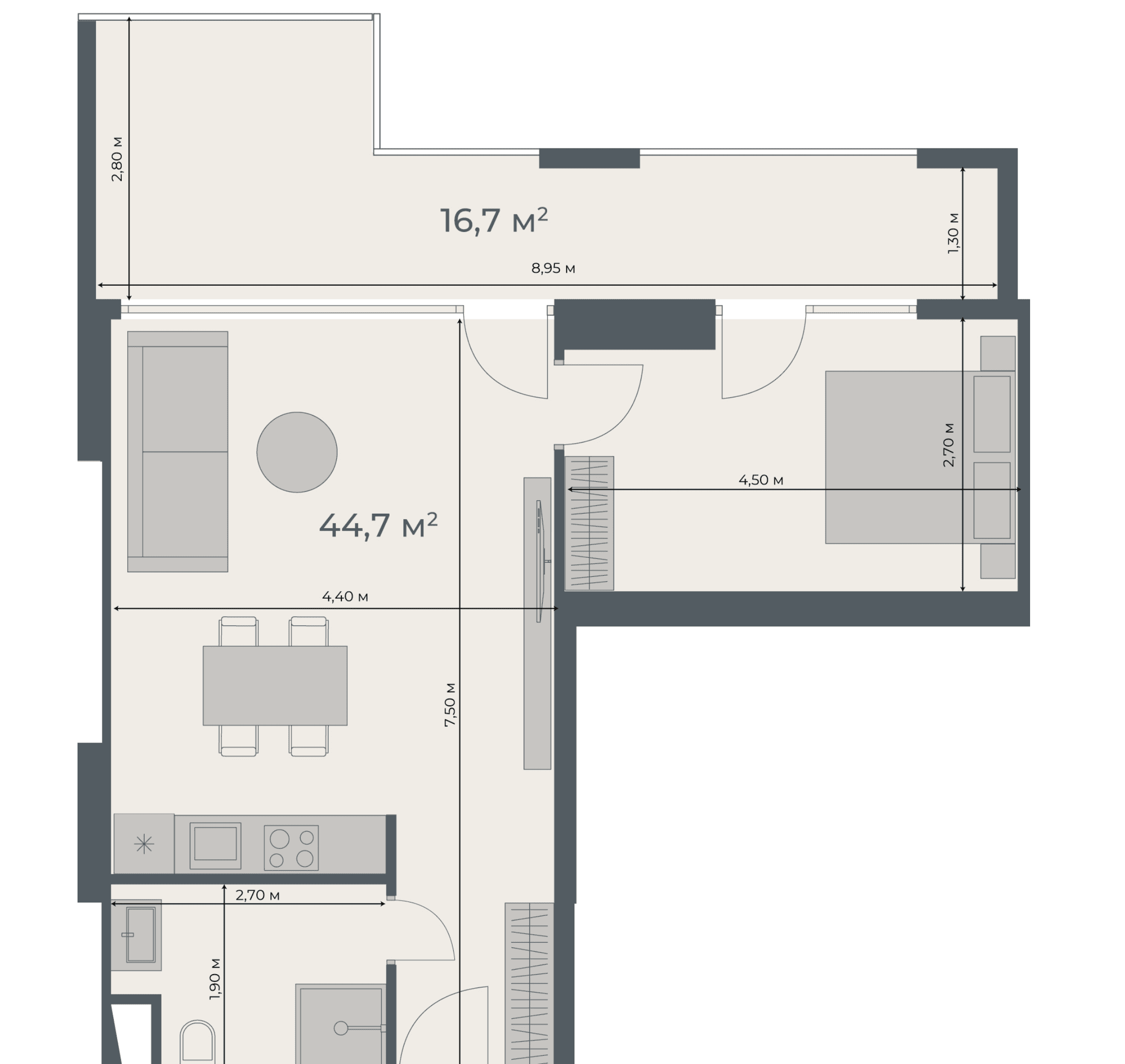 一居室公寓，61.4 m²，4 层，位于“Stay & Rent”